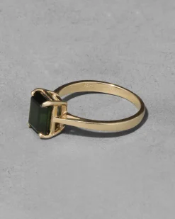 Vintage 1980s 14k Gold & Emerald Cut Green Tourmaline Ring