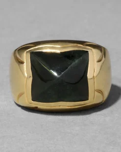 Vintage 1940s 18k Gold & Pyramid Cut Green Tourmaline Band Ring