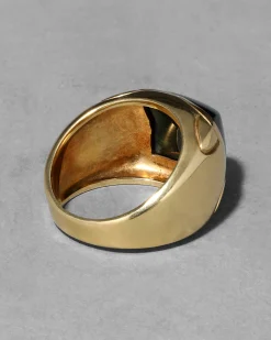 Vintage 1940s 18k Gold & Pyramid Cut Green Tourmaline Band Ring