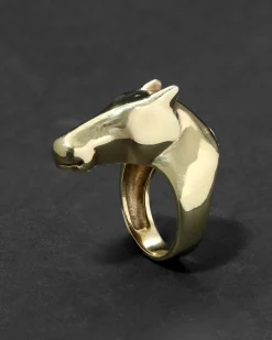 Vintage 1980s 14k Gold Custom Design Horse Ring