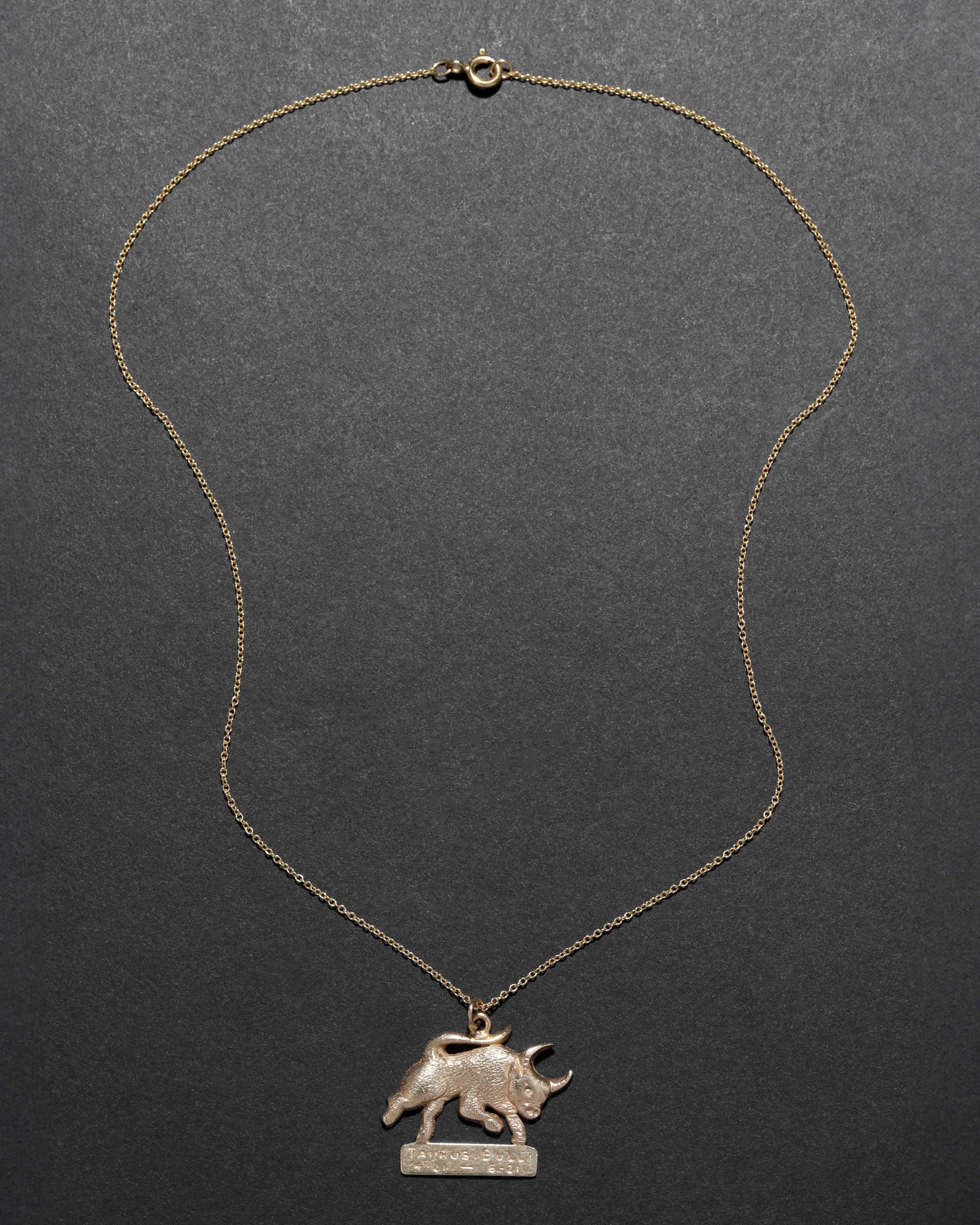 Vintage 1970s 14k Gold Hand Etched Taurus Bull Pendant Necklace