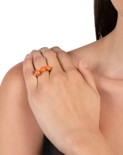 Vintage 1960s 10k Gold with Coral Cabachon Trio Ring