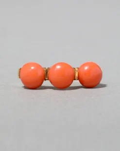 Vintage 1960s 10k Gold with Coral Cabachon Trio Ring
