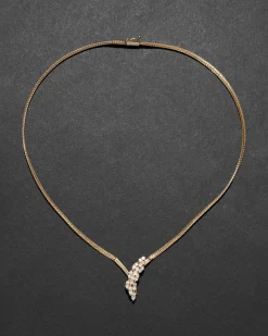Vintage 1980s 14k Gold with Diamond Snake Head with Gold Tipped Tail Pendant Necklace