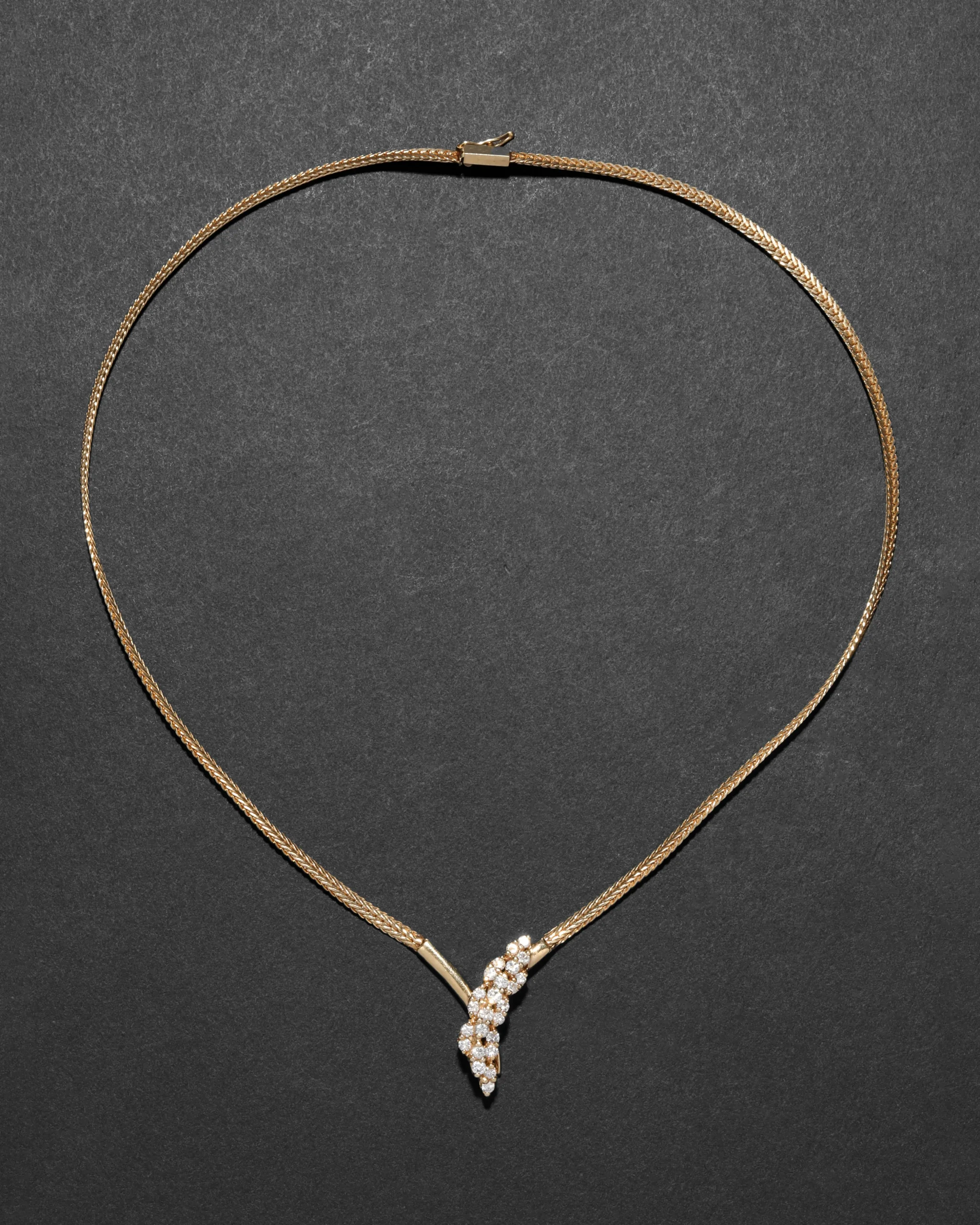 Vintage 1980s 14k Gold with Diamond Snake Head with Gold Tipped Tail Pendant Necklace