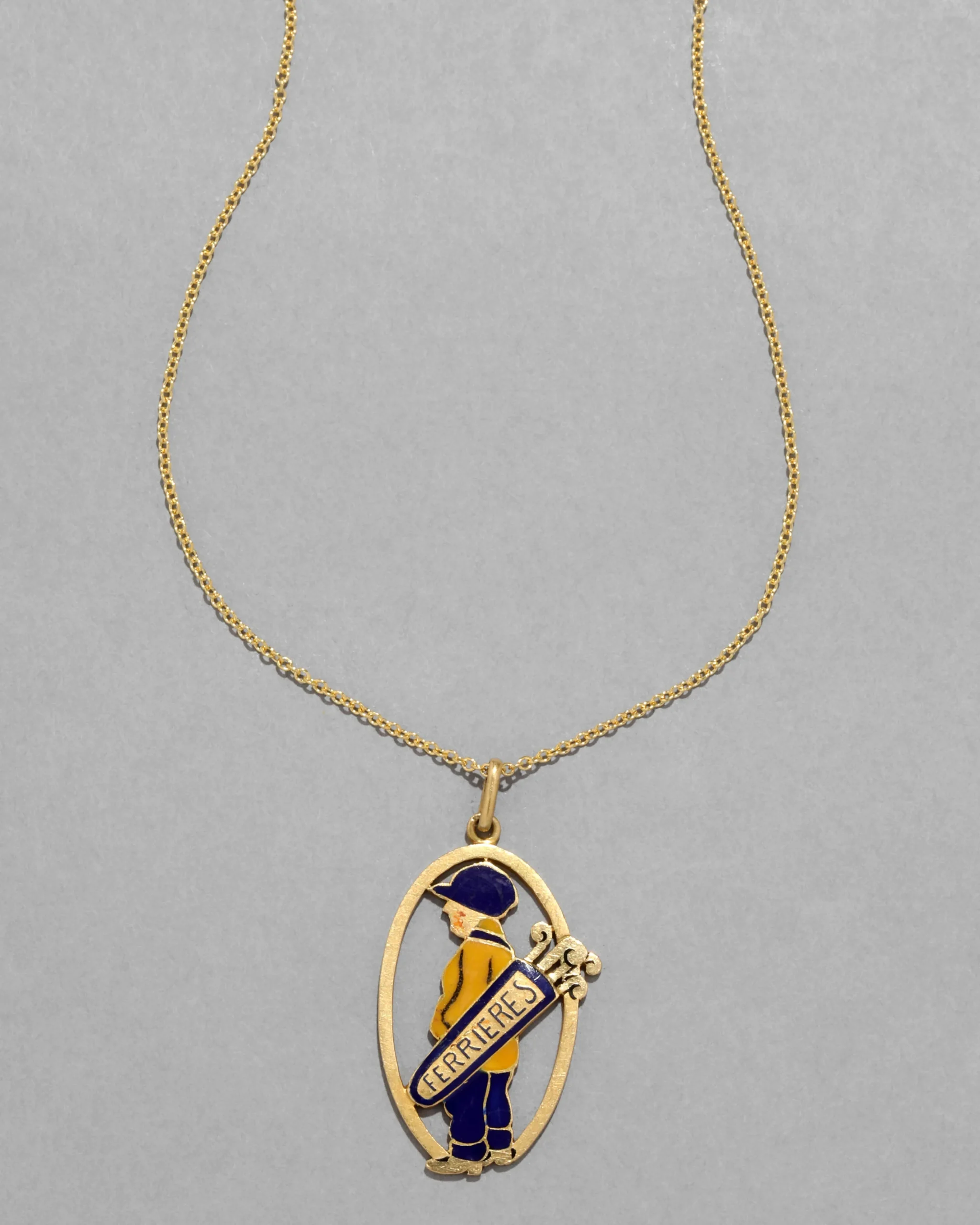 Vintage 1930s 14k Gold with Enamel French Mascot Pendant Necklace