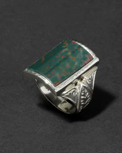 Vintage 1930s 10k White Gold & Hand Cut Domed Bloodstone Ring