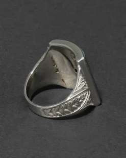 Vintage 1930s 10k White Gold & Hand Cut Domed Bloodstone Ring