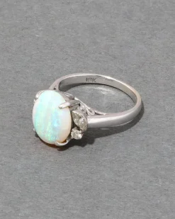 Vintage 1930s 18k White Gold Opal & Diamond Ring