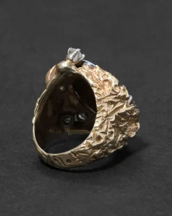 Vintage 1970s 14k Yellow & White Gold Handmade Brutalist Opal & Diamond Ring