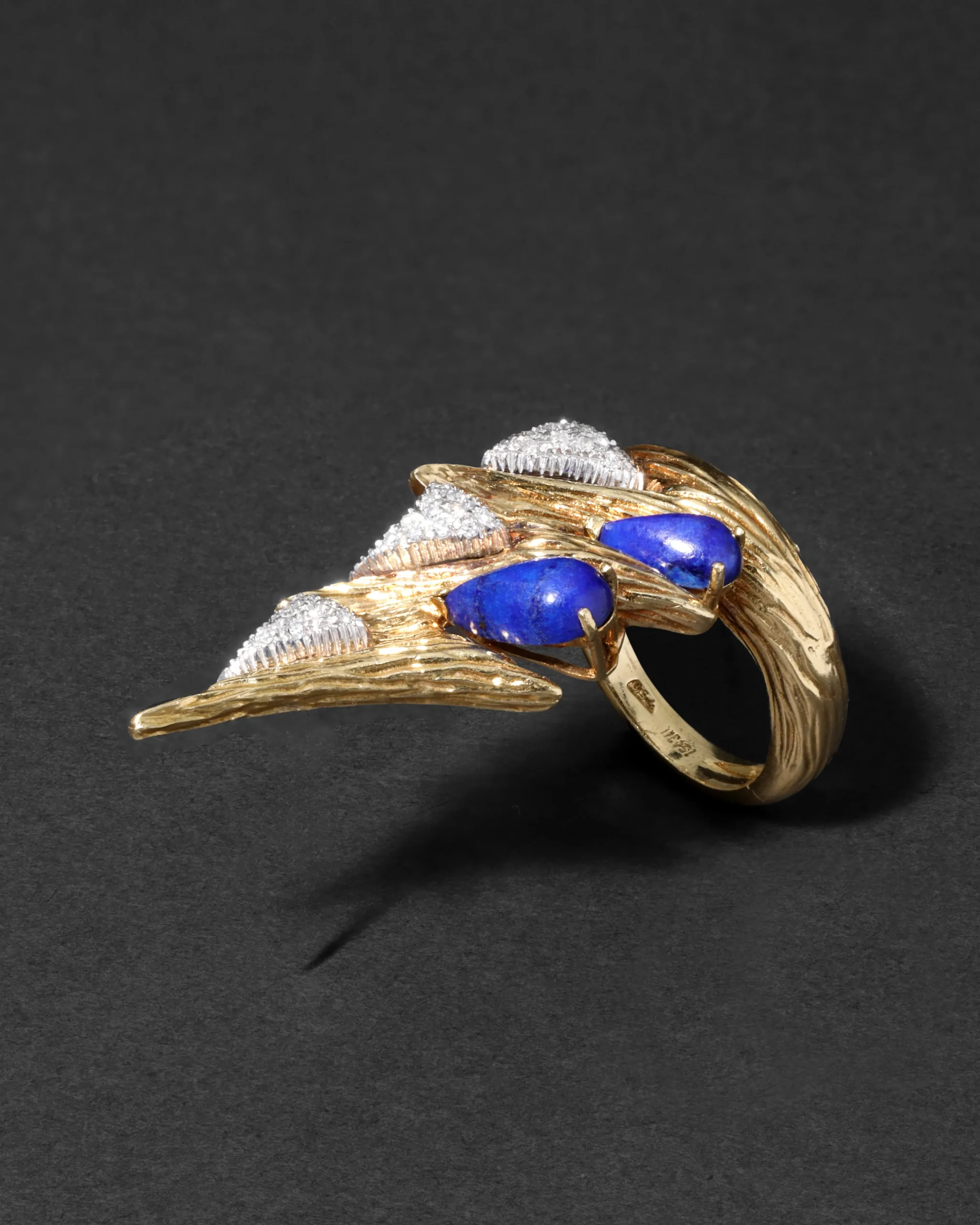 Vintage 1960s Platinum & 18k Gold with Lapis & Diamond Brutalist Ring