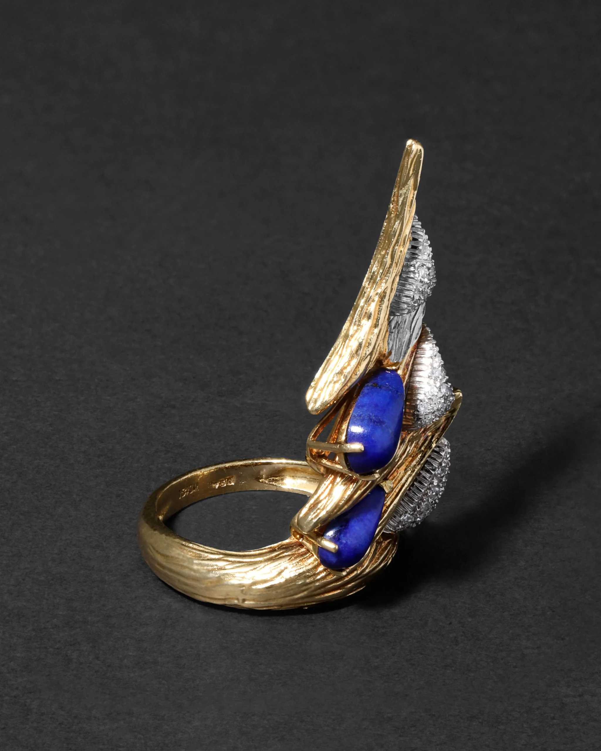 Vintage 1960s Platinum & 18k Gold with Lapis & Diamond Brutalist Ring