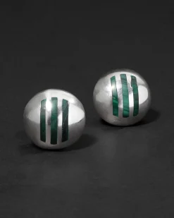 Vintage 1960s Sterling Silver & Malachite American Post Earring