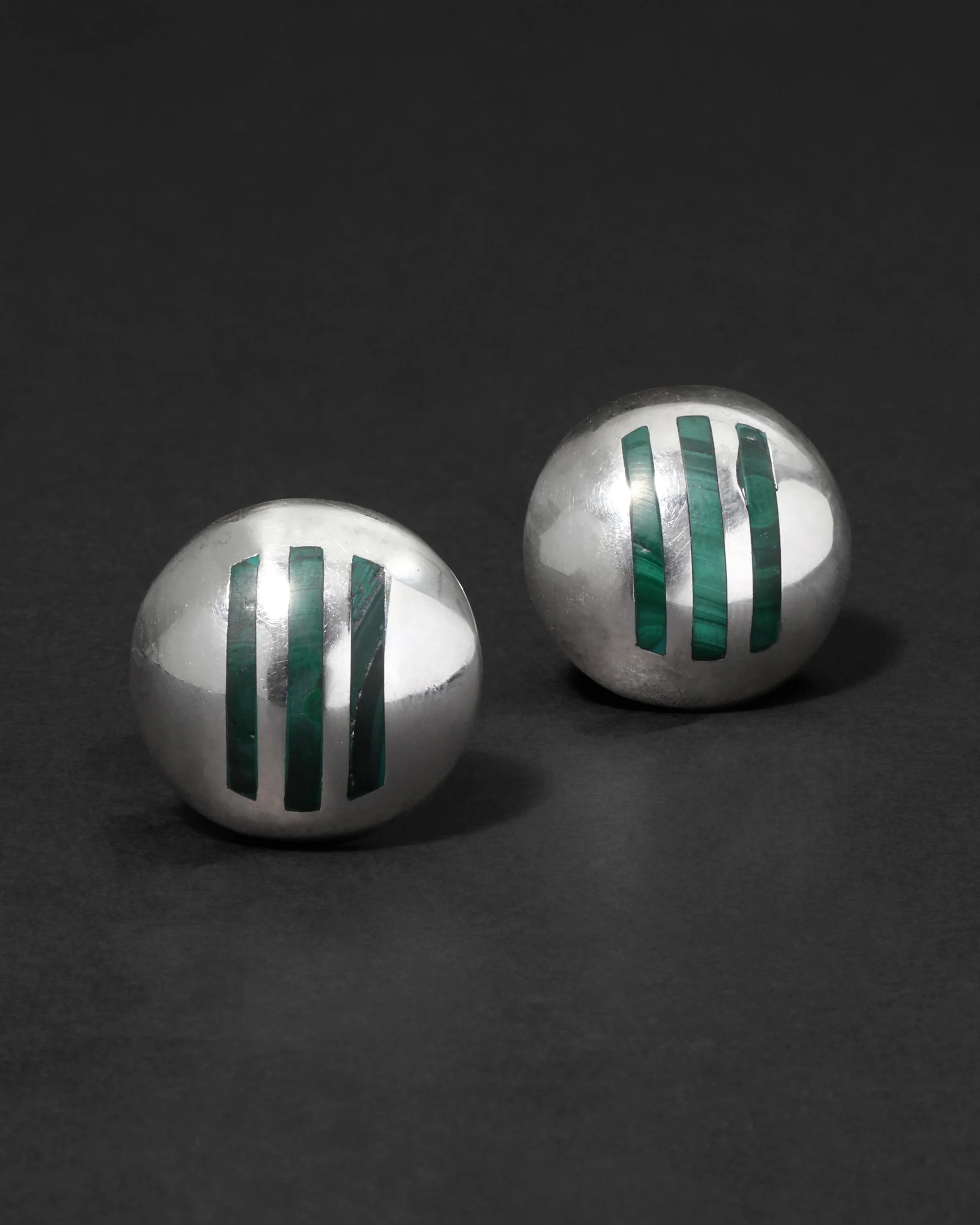 Vintage 1960s Sterling Silver & Malachite American Post Earring