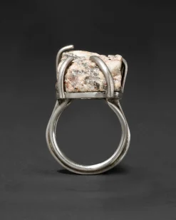 Vintage 1970s Sterling Silver & Astrophylite Handmade Brutalist Ring