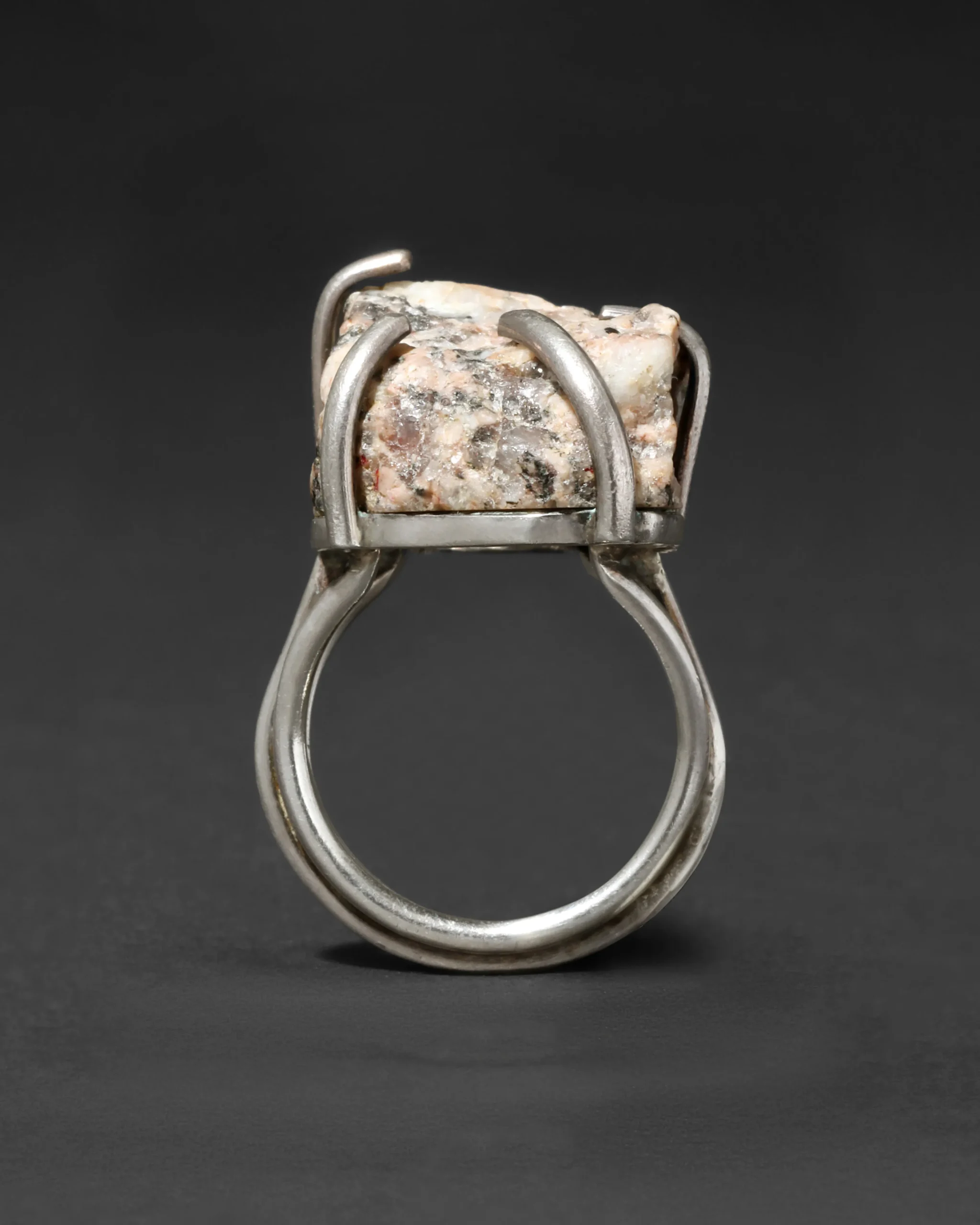 Vintage 1970s Sterling Silver & Astrophylite Handmade Brutalist Ring